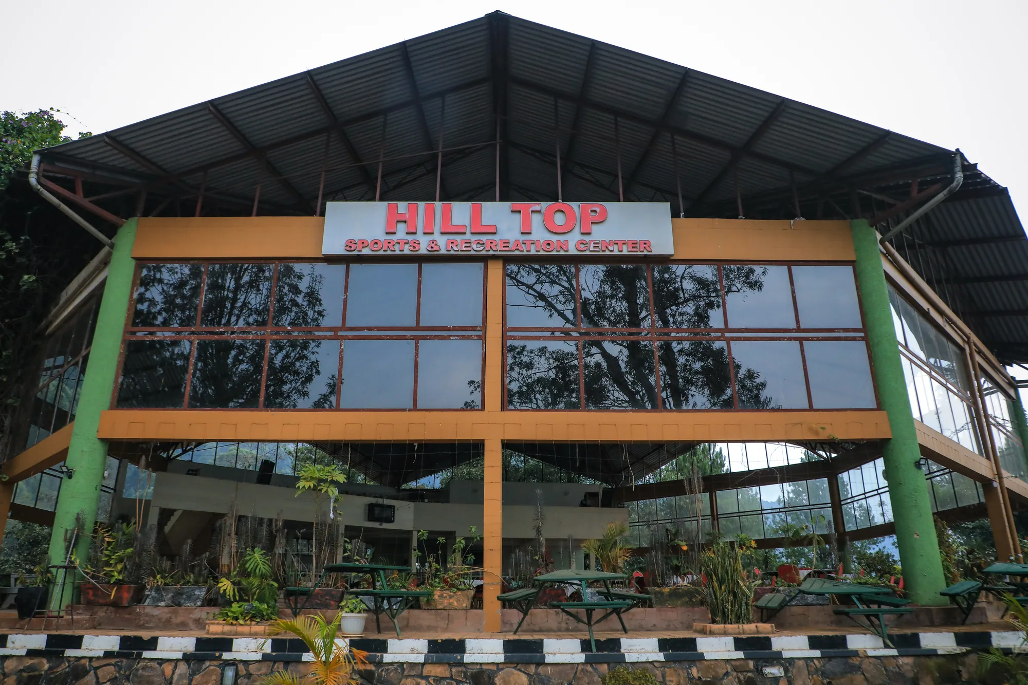 The front elevation of the Hill Top Events and Exhibition Centre under its wide steel roof