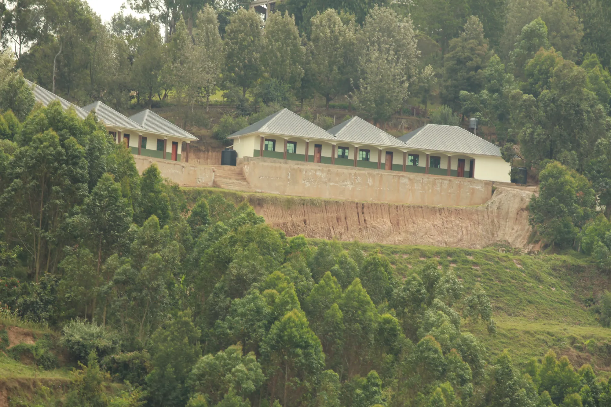The institute blocks strung along the cut terrace on the green hillside